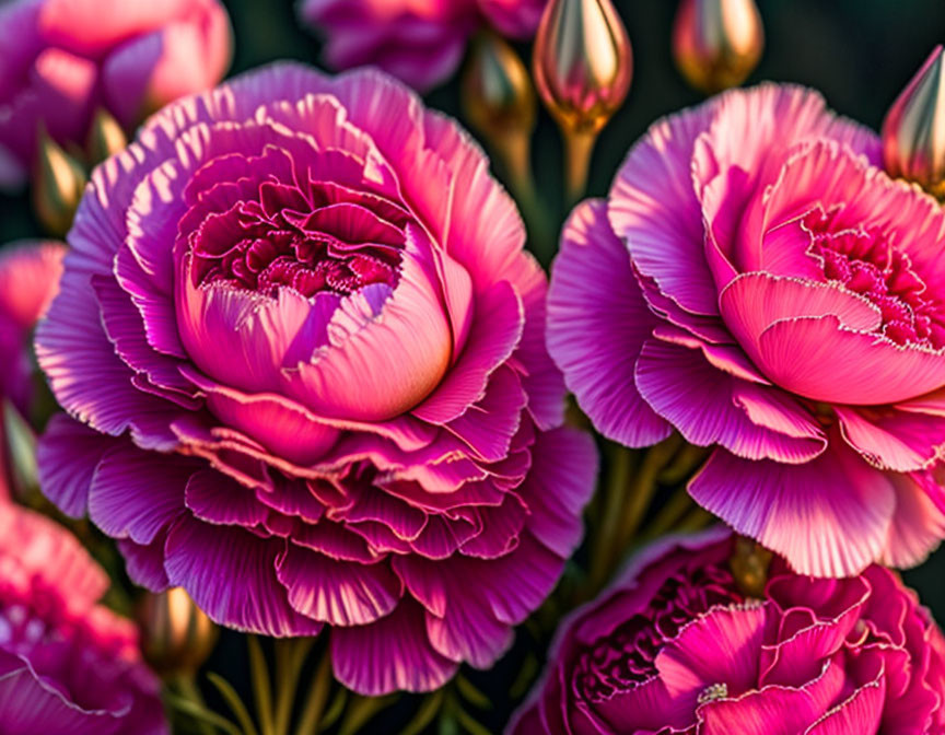 Vibrant Pink Peonies in Full Bloom on Dark Background