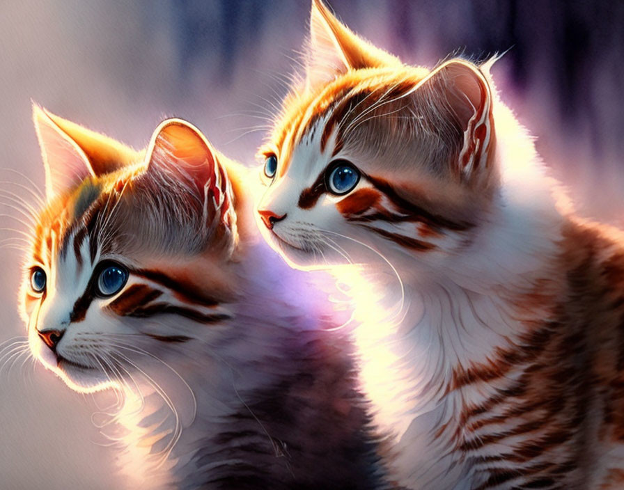 Orange-and-White Kittens with Blue Eyes on Purple Background