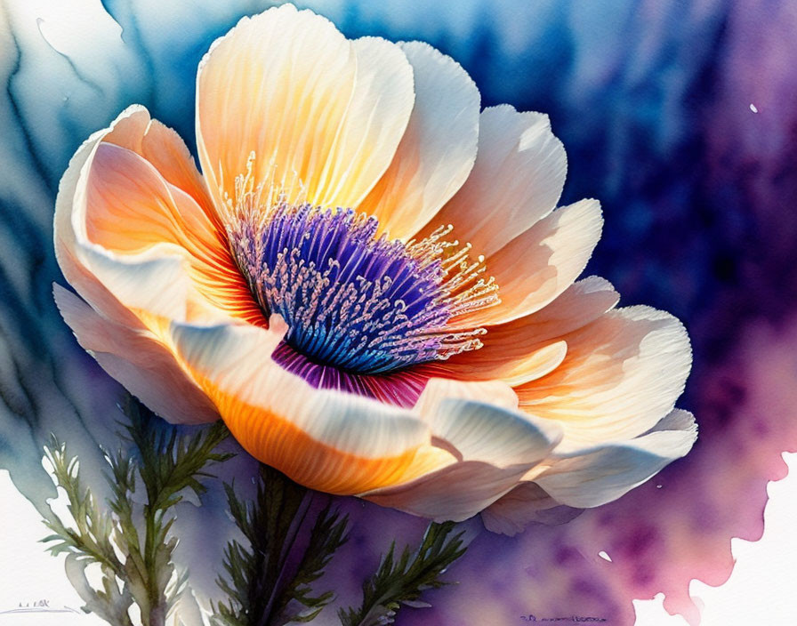 Colorful Watercolor Painting of Blooming Flower