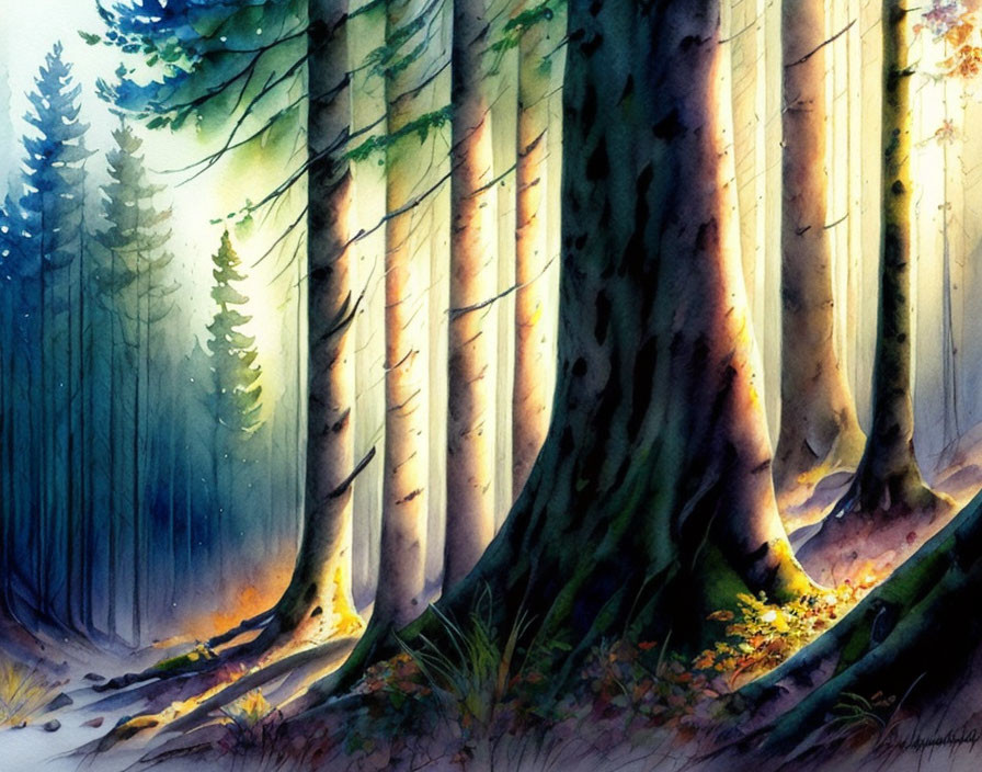 Dense Forest Sunlight Filtering Tranquil Atmosphere