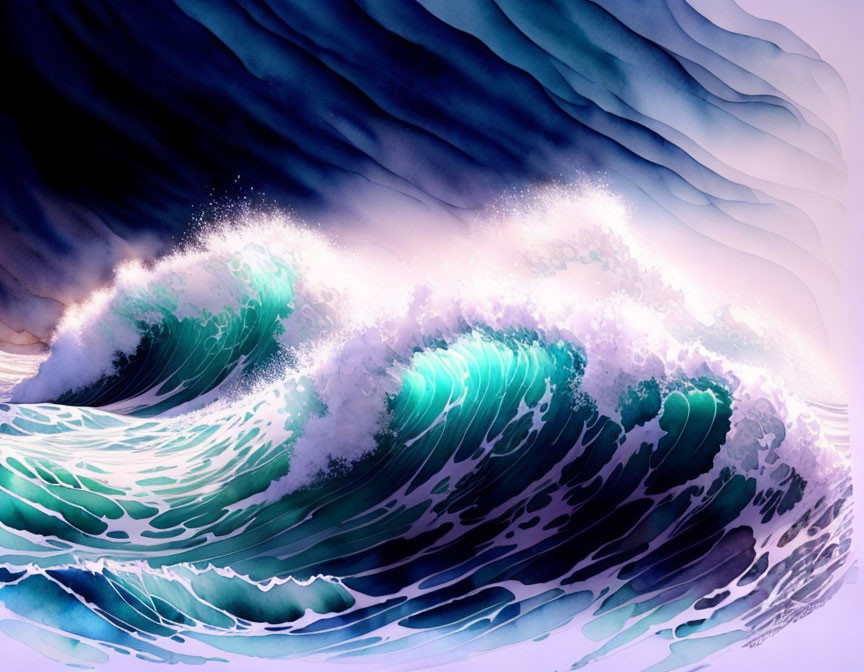 Ocean Wave Artwork: Dynamic Blue Shades with White Foam