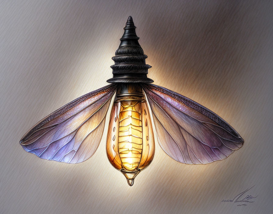 Intricate moth design resembling Edison light bulb on textured background