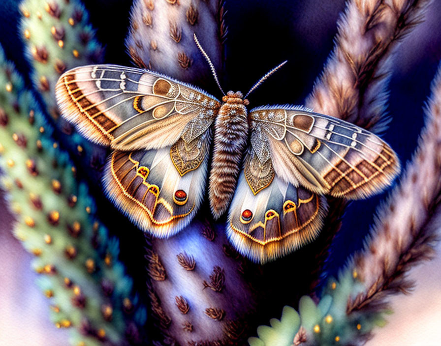 Colorful Butterfly with Intricate Wing Patterns Resting on Plant