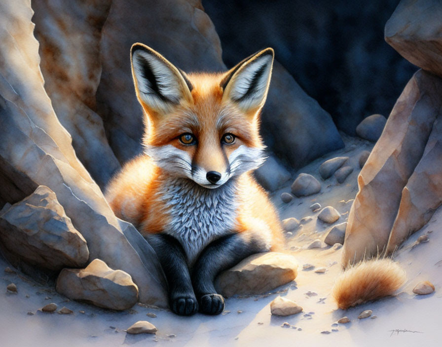 Realistic Red Fox Painting with Detailed Fur Texture