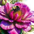 Colorful Bumblebee on Vibrant Pink and Violet Flower