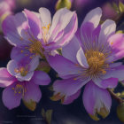 Pale Pink Blossoms with Yellow Stamens on Dark Purple Background