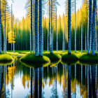 Colorful Stylized Forest Reflecting in Blue Lake