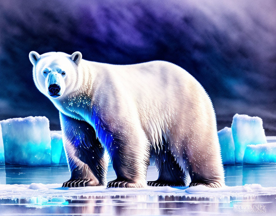 Polar Bear with Glowing Blue Constellation Pattern on Ice