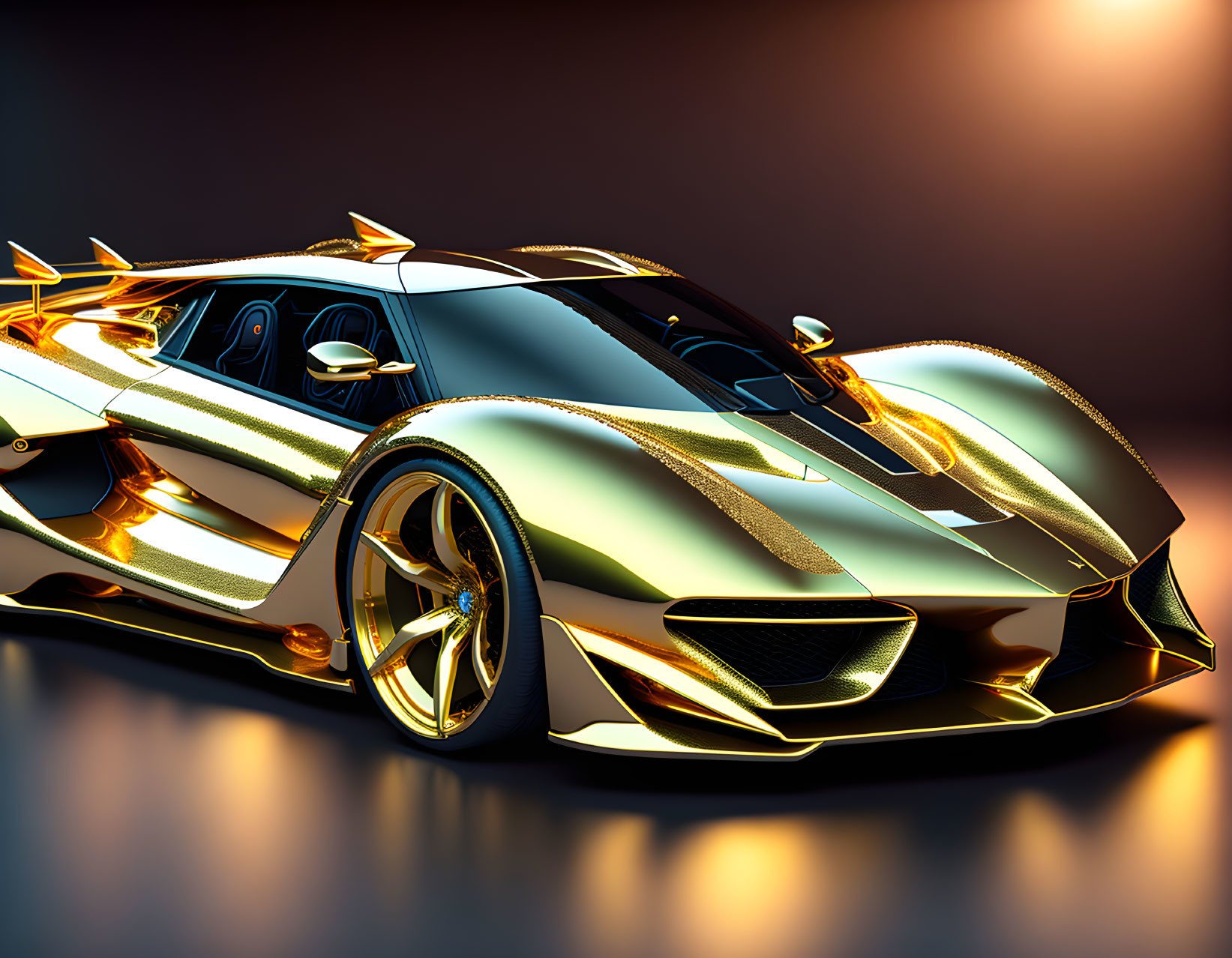 Lustrous Gold and White Sports Car with Flame Accents