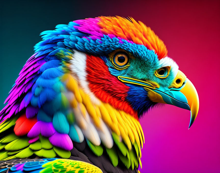 Colorful Digital Art: Eagle with Rainbow Feathers