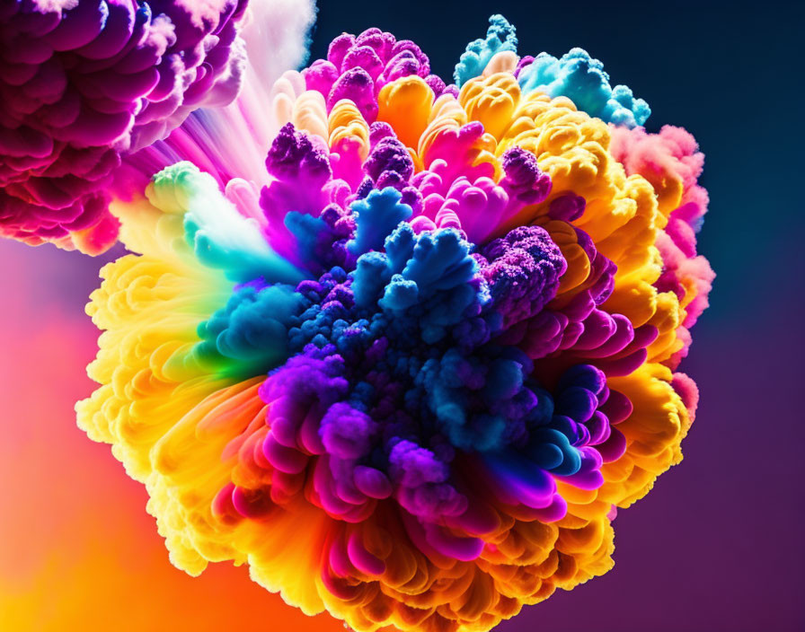 Abstract multicolored ink clouds explosion on dark background