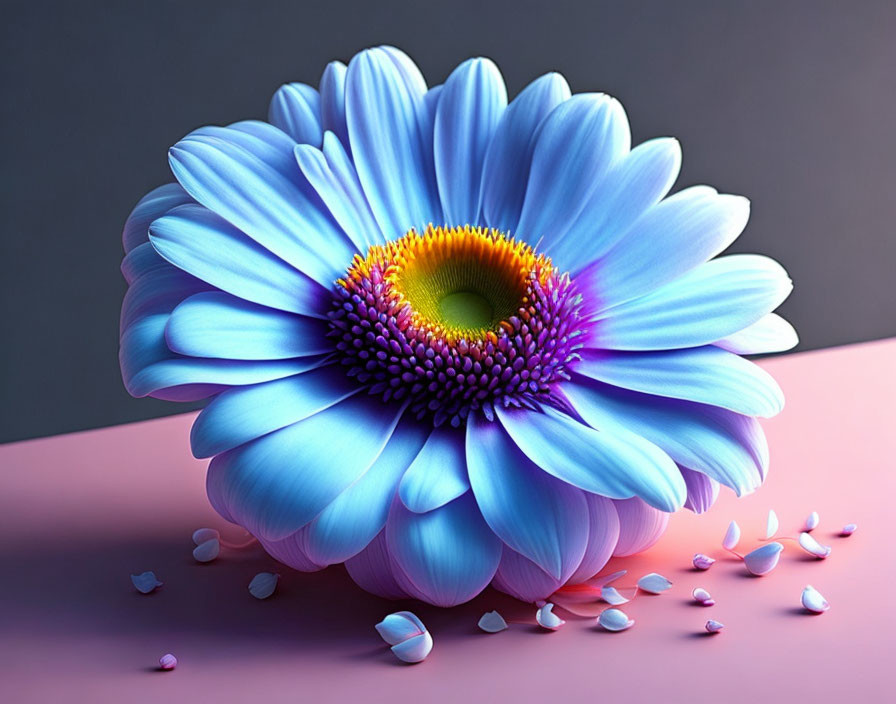 Colorful Gerbera Daisy with Yellow Center on Pink Surface