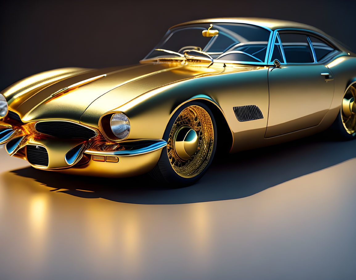 Vintage Golden Classic Car with Elegant Curves and Chrome Accents