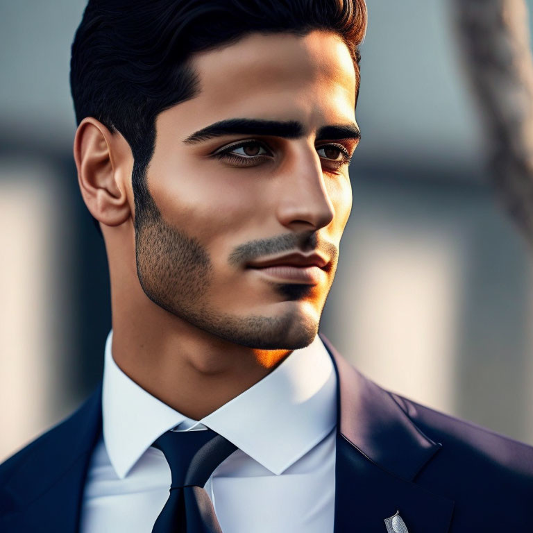 Stylized digital artwork of a man in a suit with a beard