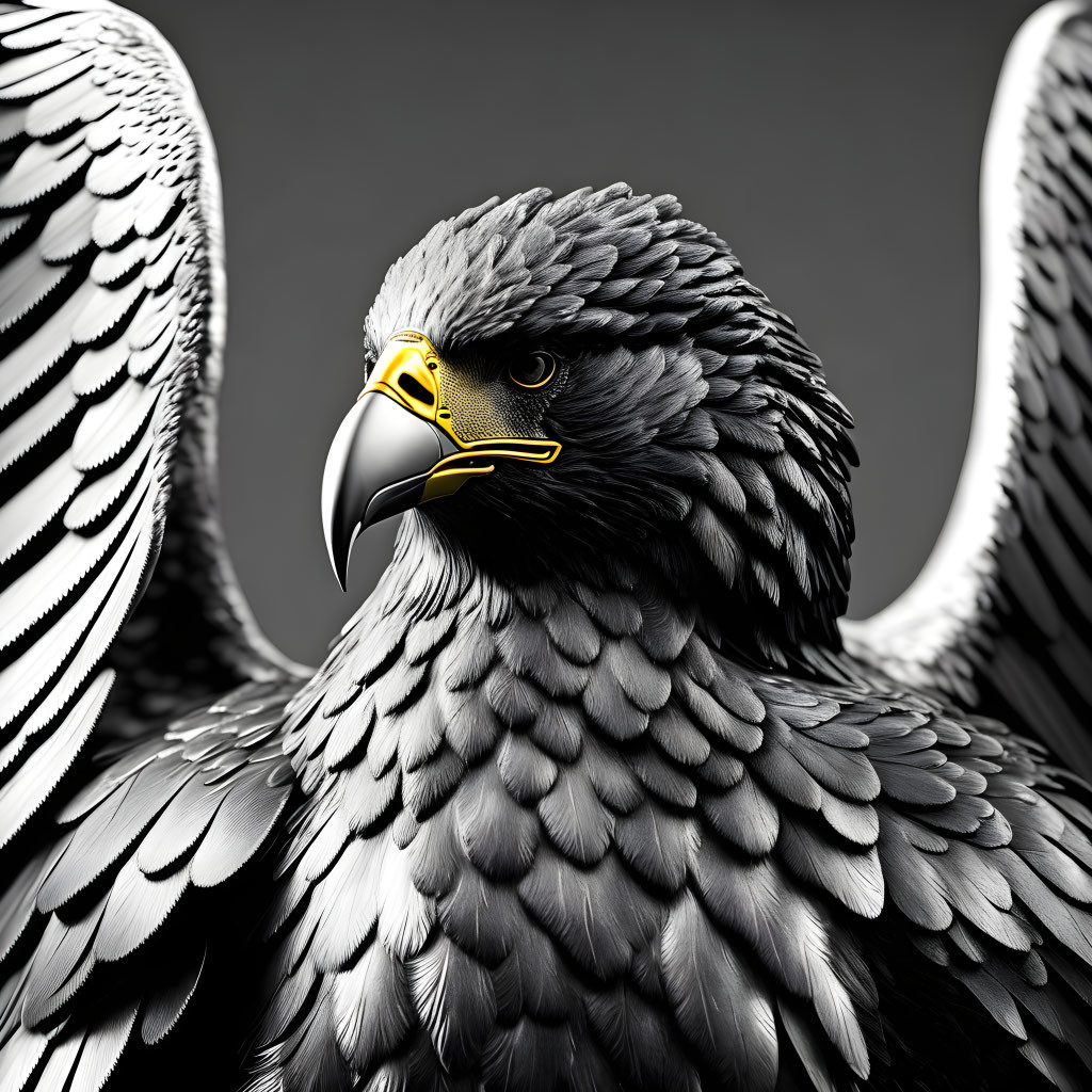 Majestic eagle close-up with intricate feather texture and sharp beak