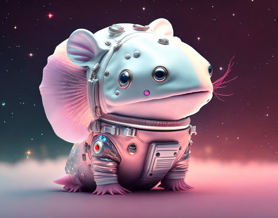 Whimsical Mouse in Futuristic Astronaut Suit Illustration