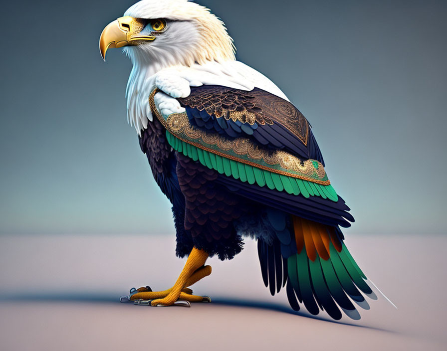 Detailed Stylized Bald Eagle Illustration with Vibrant Plumage