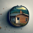 Compact Mirror: Wooden Cabin in Mountain Forest with Autumn Leaves