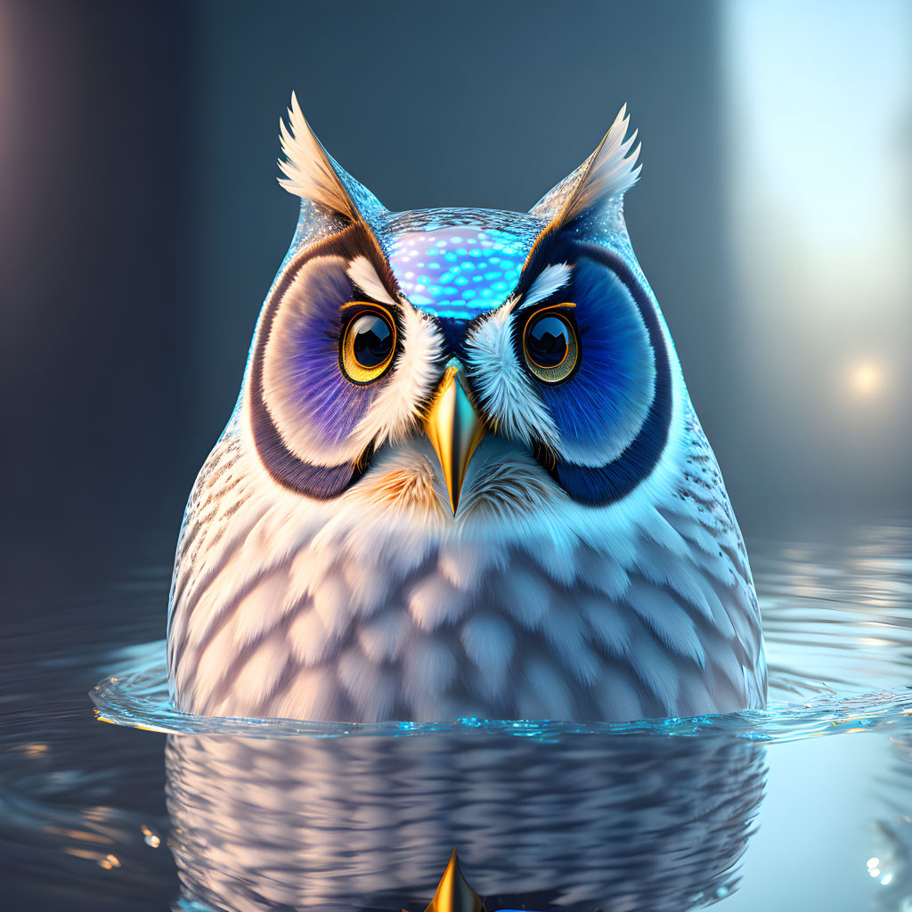 Detailed Owl Portrait Reflecting in Water