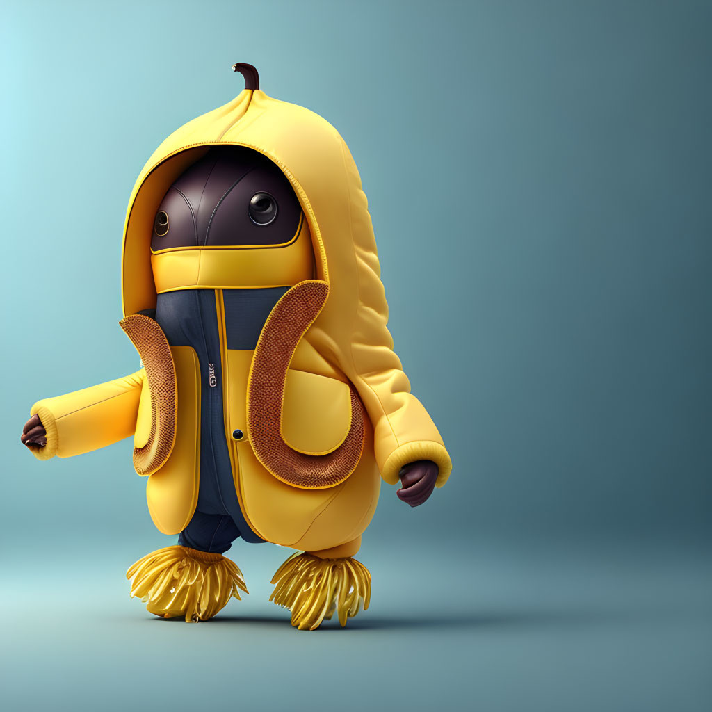 Yellow Banana Costume Character 3D Illustration on Teal Background