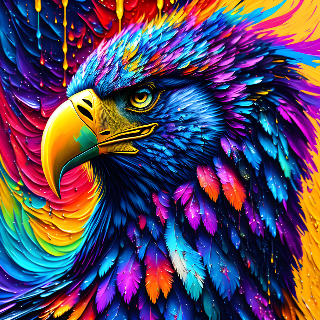 Colorful Digital Artwork: Eagle with Bright Neon Colors