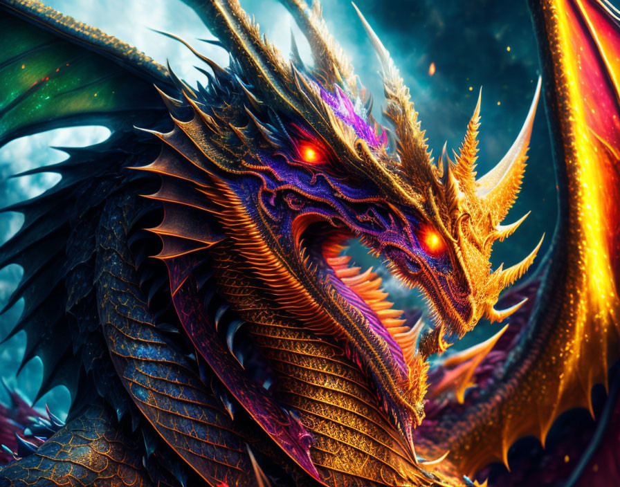 Detailed Fantasy Dragon with Iridescent Scales and Glowing Eyes