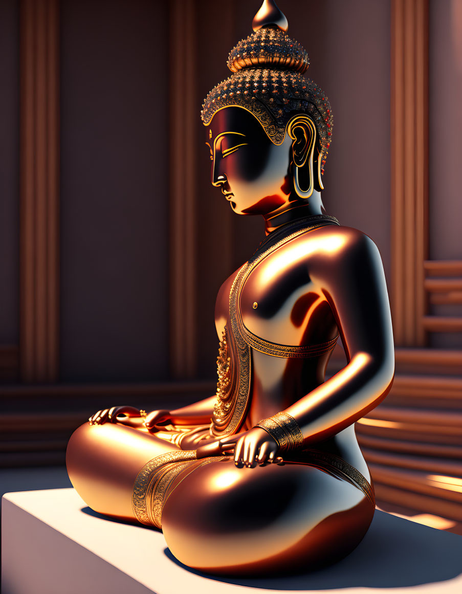 Golden Buddha Statue in Meditation with Serene Expression