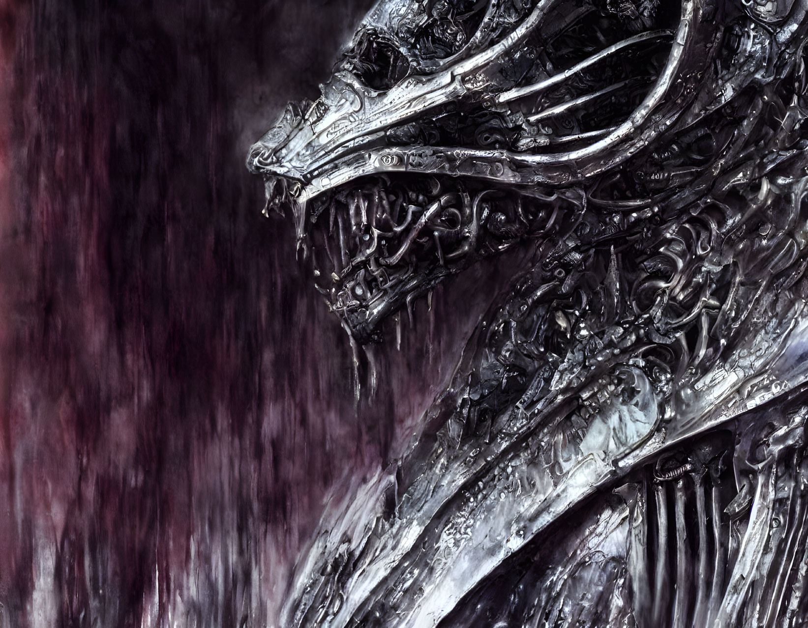 Detailed Close-Up of Metallic Alien Creature with Complex Mechanical Textures