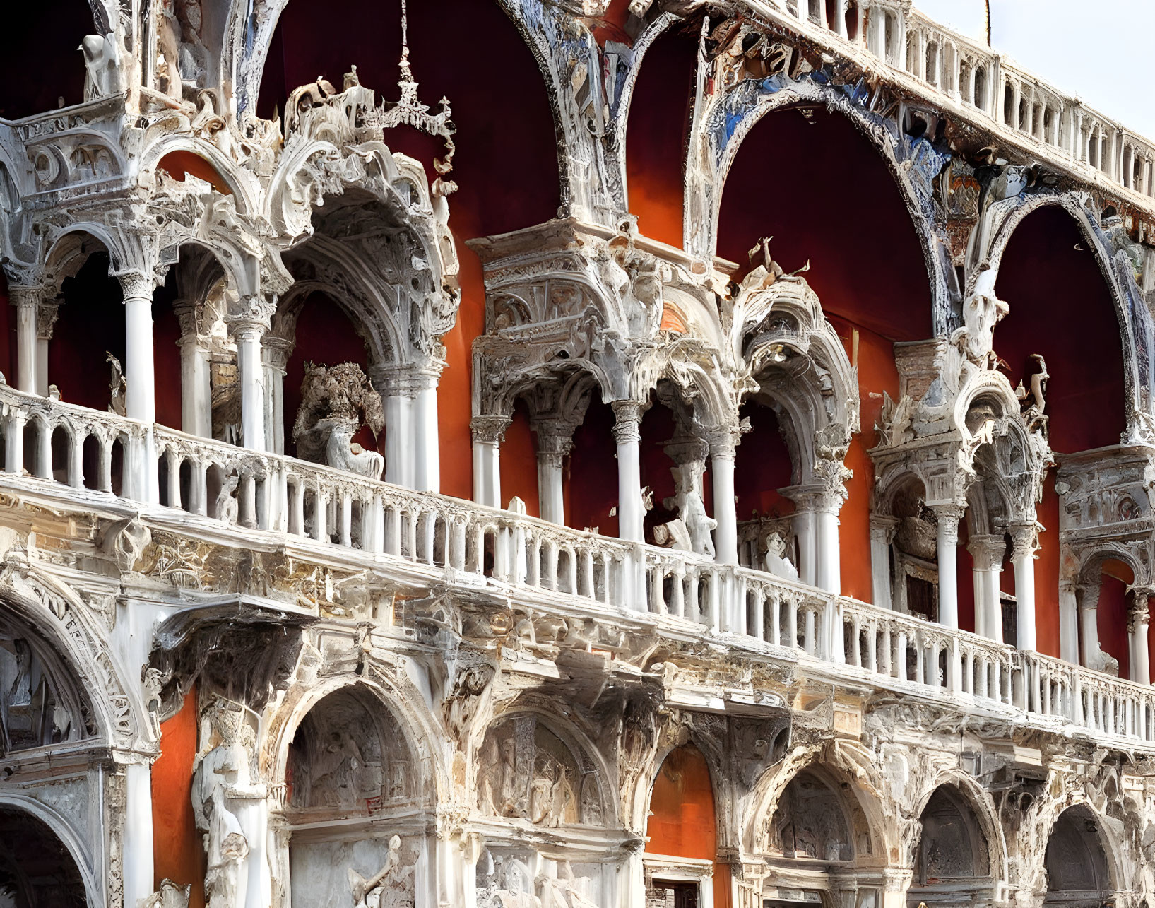 Ornate Gothic Architecture with Stone Balconies and Arches