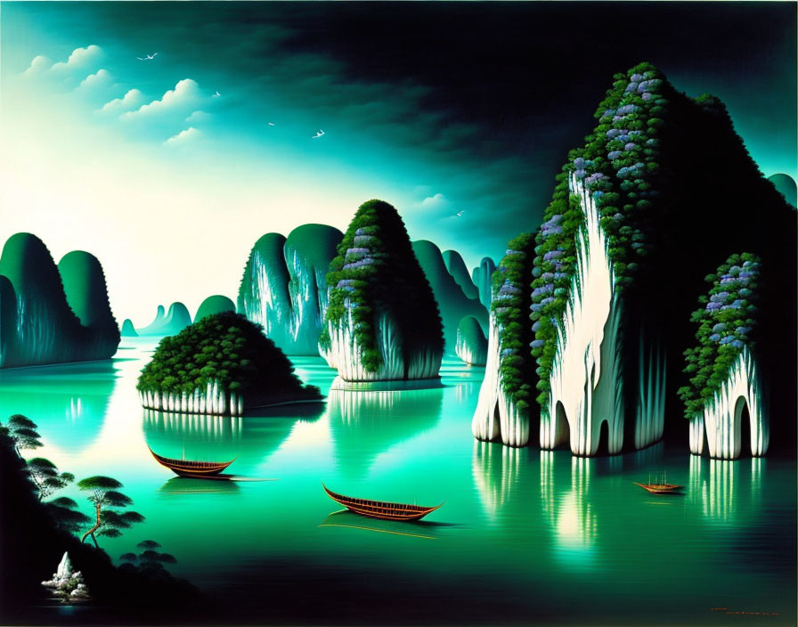 Soothing landscape with emerald waters and green islands