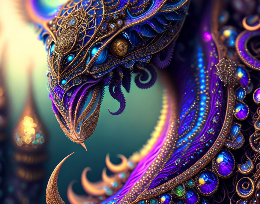 Detailed Dragon Artwork in Purple, Blue, and Gold Textures