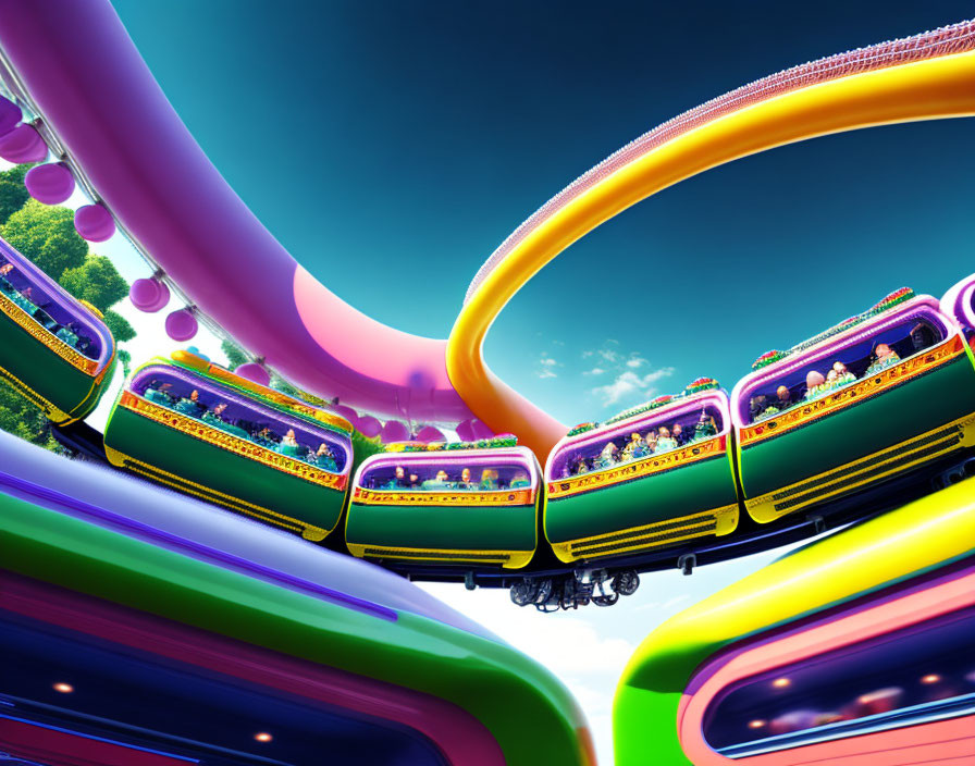 Vibrant surreal background with colorful roller coaster