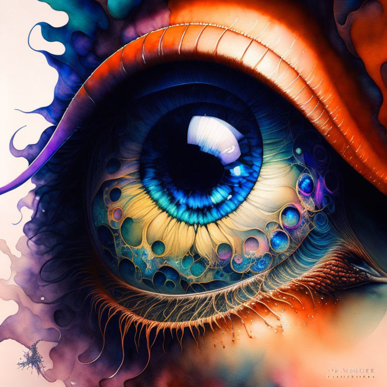 Detailed Close-Up of Blue Iris Eye with Abstract Surroundings