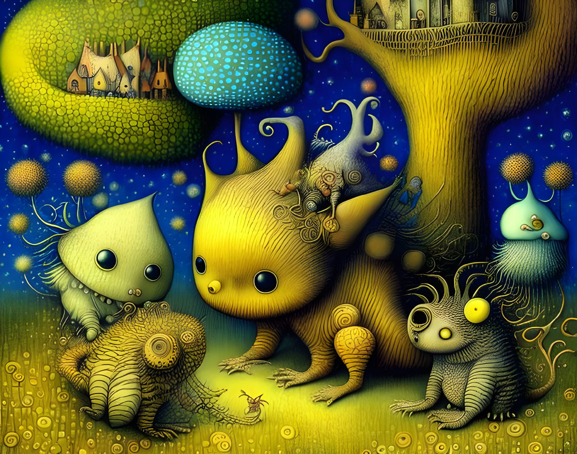 Fantastical Creatures in Enchanting Forest Scene