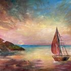 Sailing ships on choppy sea under golden sky