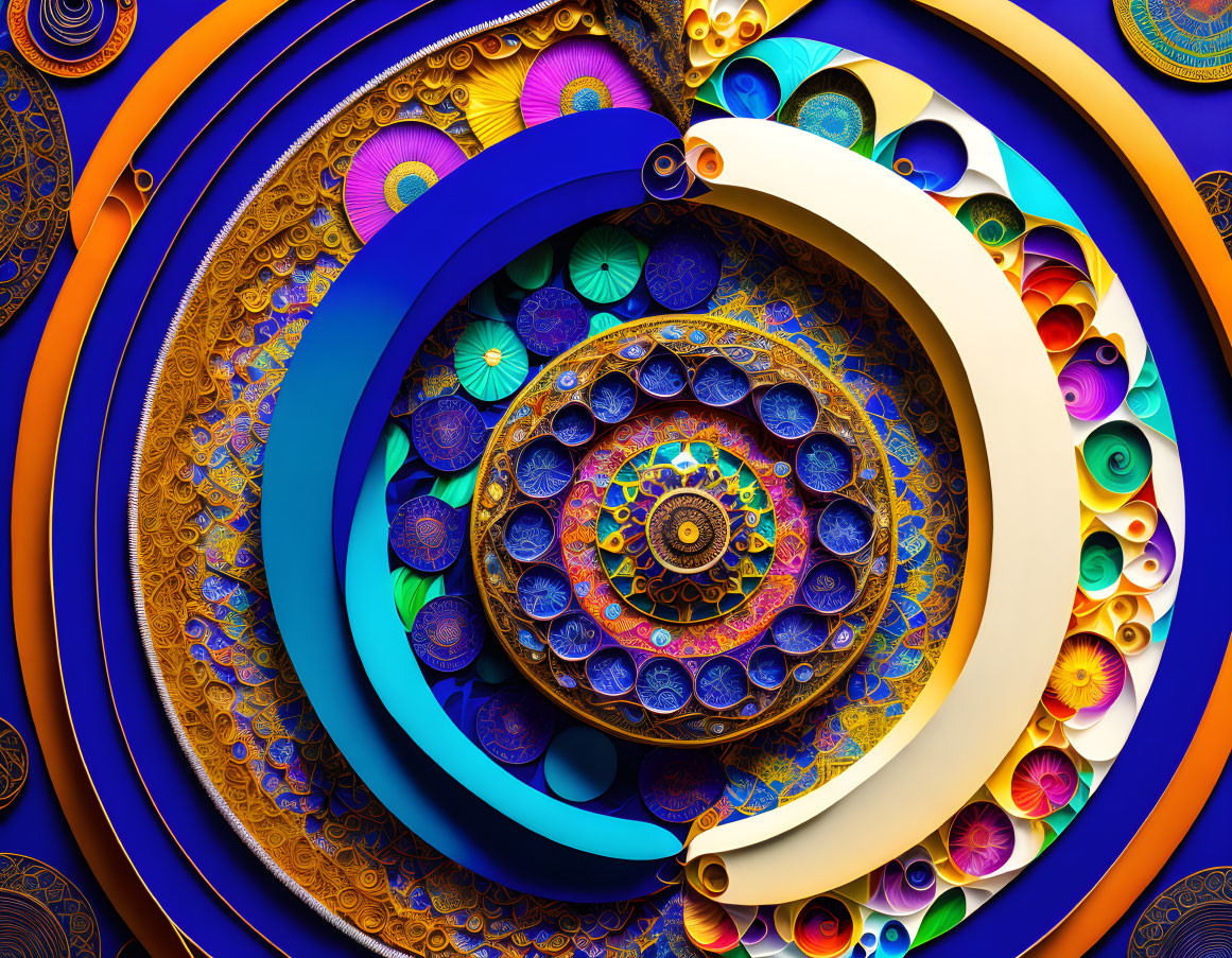 Colorful fractal image with spiraling pattern and vibrant textures.