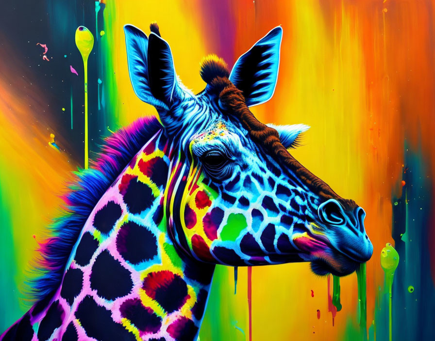 Colorful Giraffe Artwork on Bright Background