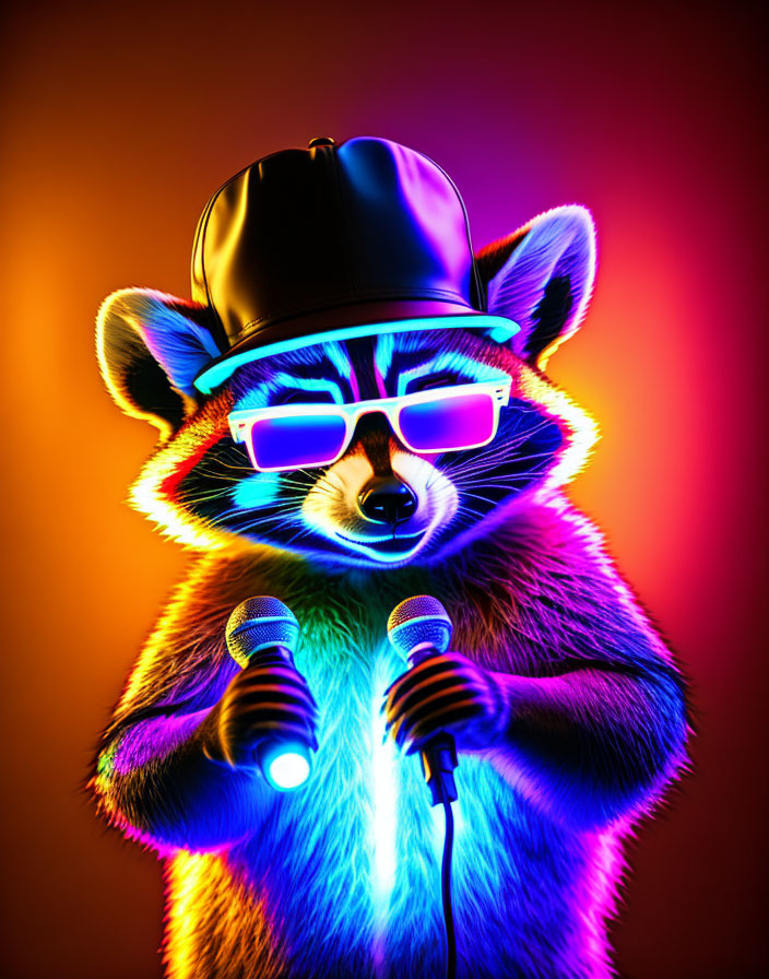 cool raccoon on disco light