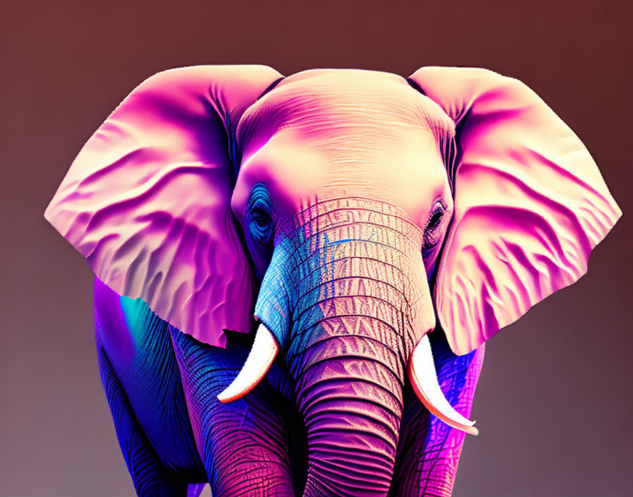 Digitally altered image: Elephant in vibrant purple and pink on brown background