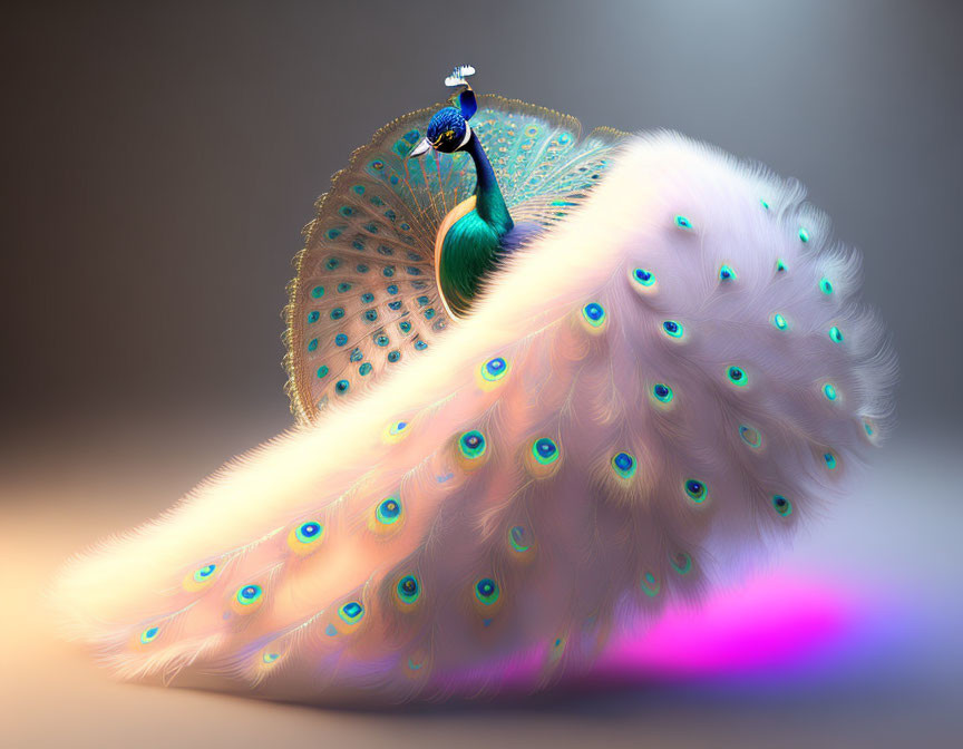 Iridescent Peacock Artwork with Colorful Feathers