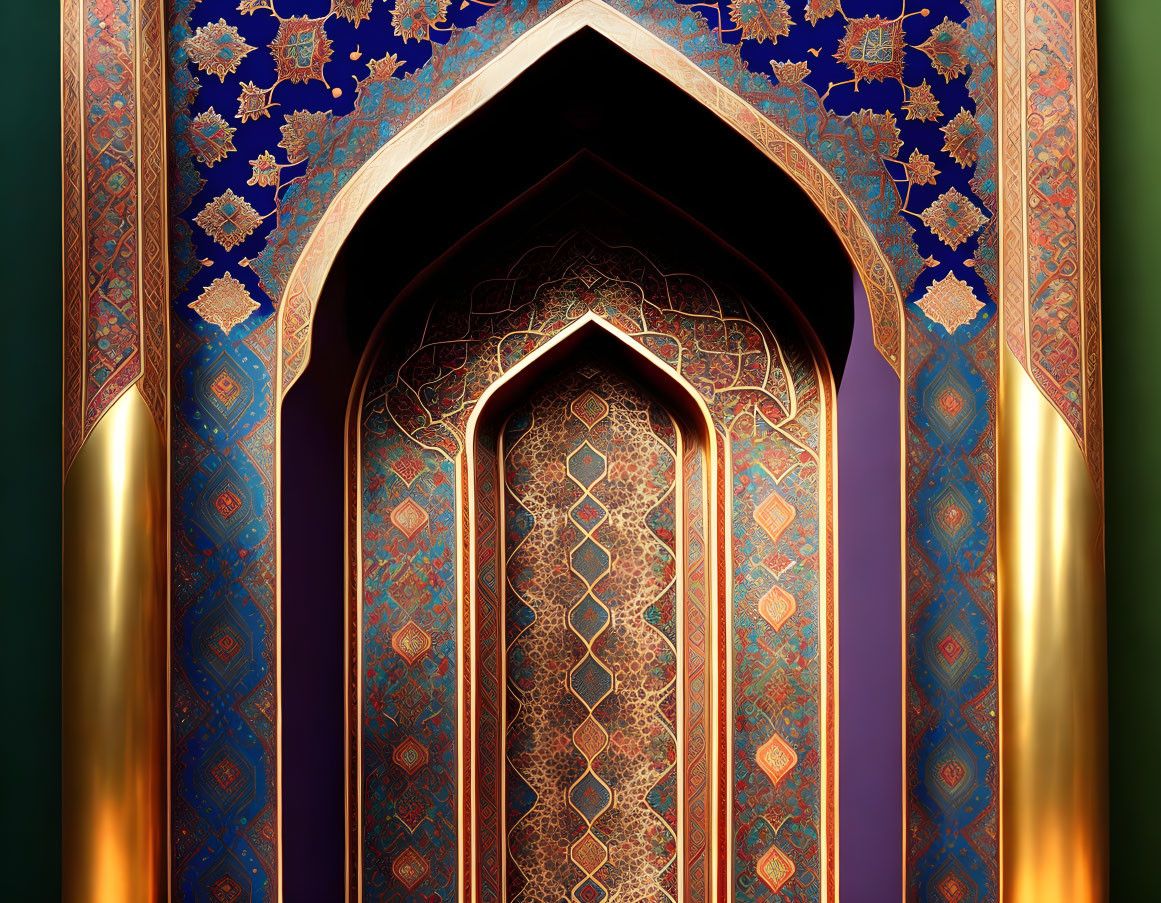 Intricate Islamic patterns on ornate arched doorway