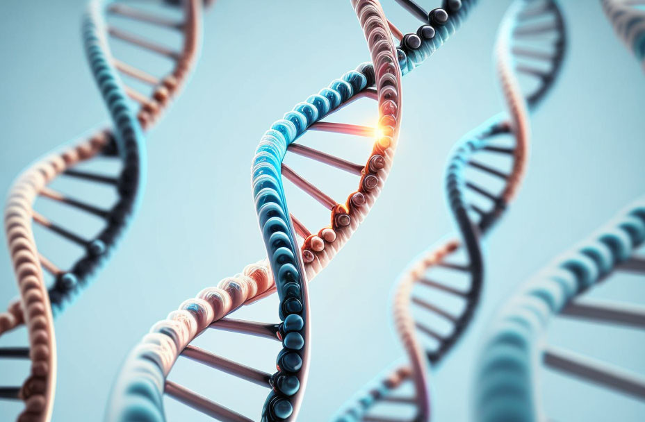 DNA Double Helix Structure in Blue and Orange Color Scheme