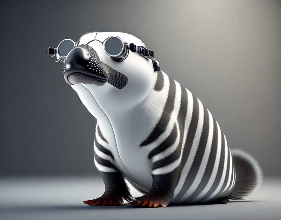 Stylized anthropomorphic zebra with round glasses and curvy moustache