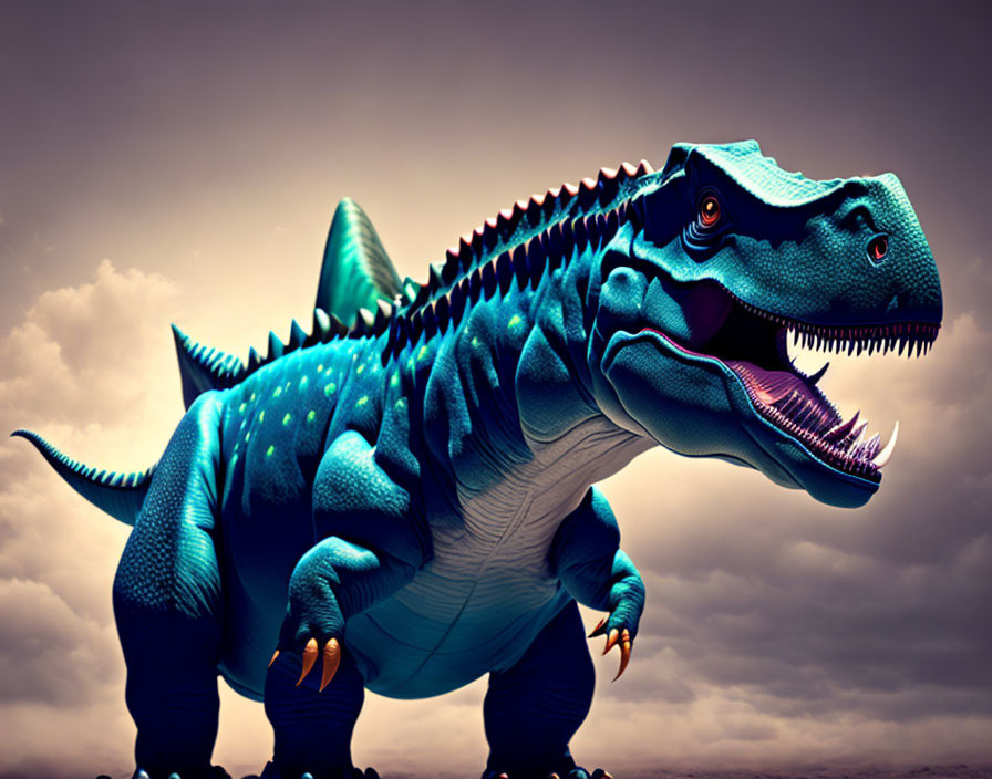 Blue Tyrannosaurus Rex Artwork Against Cloudy Sky Background