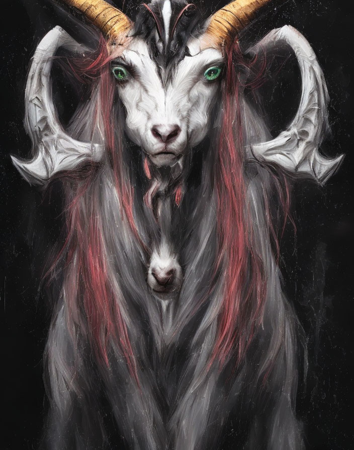 Surreal portrait of creature with goat's head and mystical aura