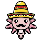 Vibrant animated character with sombrero, mustache, wings, and necklace