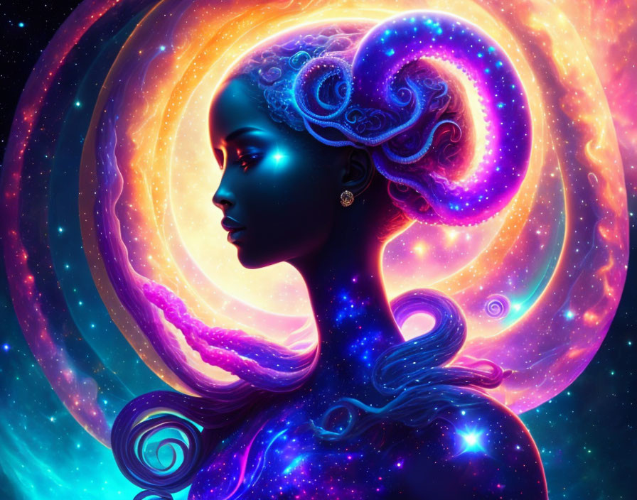 Colorful Woman Portrait with Cosmic Theme