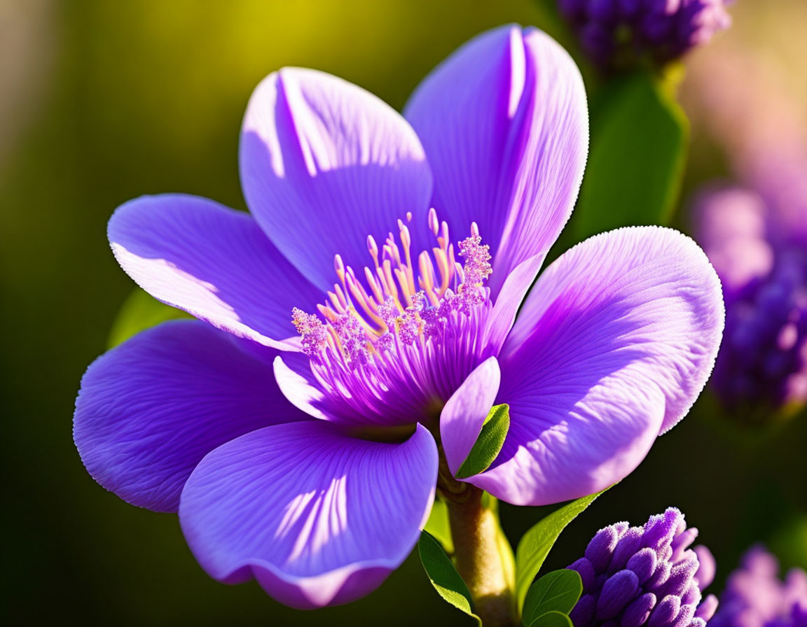 Vibrant Purple Flower with Prominent Stamens and Delicate Petals