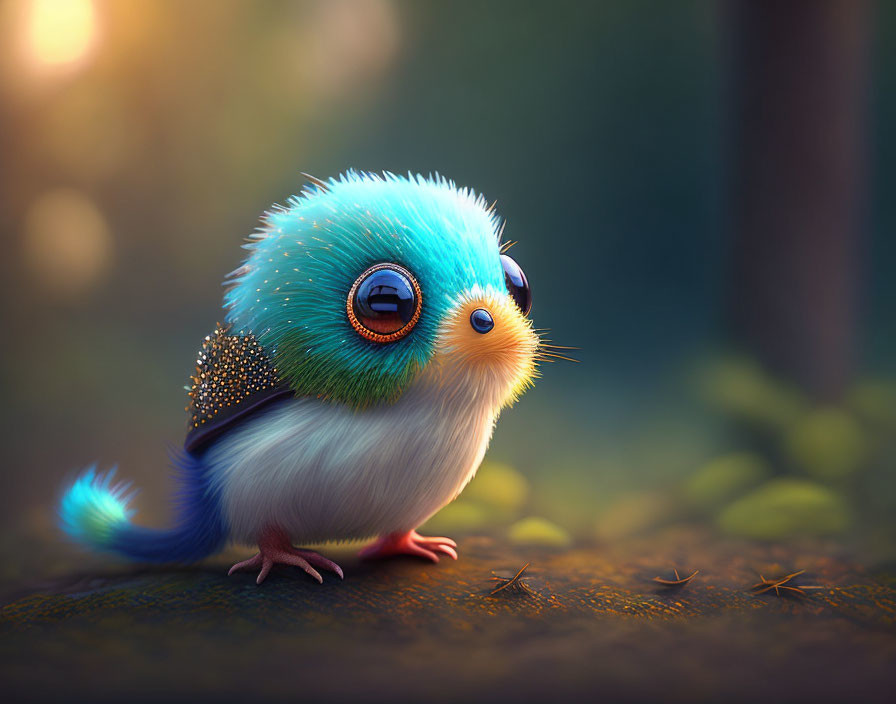 Fluffy Blue and Orange Creature in Magical Forest