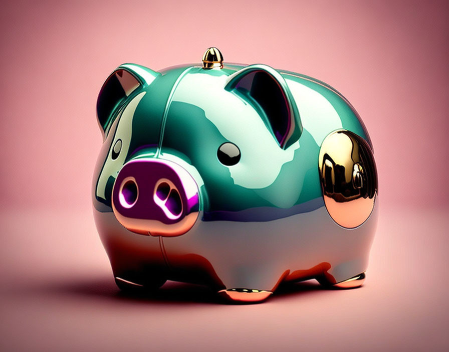 Reflective Metallic Piggy Bank on Pink Background Symbolizing Savings